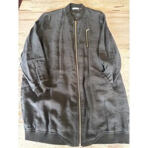 Dex longline bomber jacket women size L black modal blend full zip utility